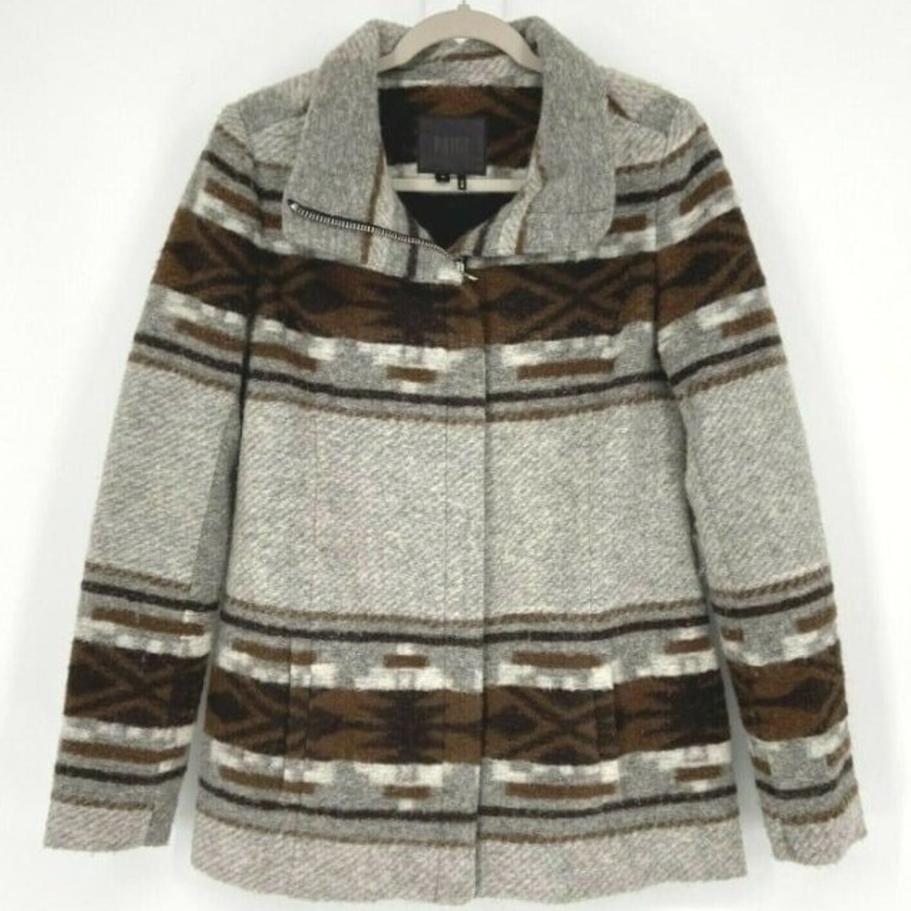 PAIGE Wool Blend Jacket Coat Womens Size Small Gray Aztec Southwest Geometric‎